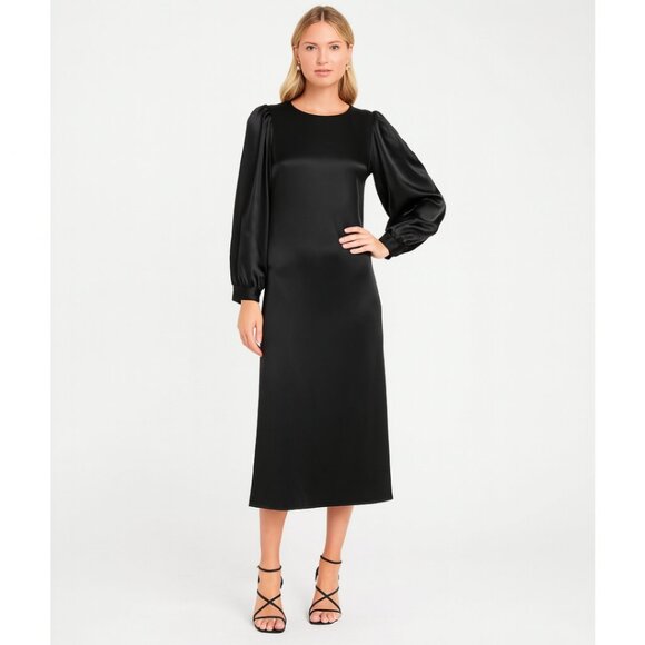 Rodebjer Julinka Gathered Satin Midi Dress Small Black NWT - Picture 1 of 8